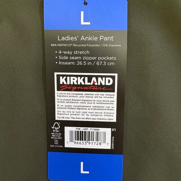 Kirkland Signature Ladies' Pull-On Ankle Pants, Side Zip Pockets Green Large NWT - Picture 4 of 15
